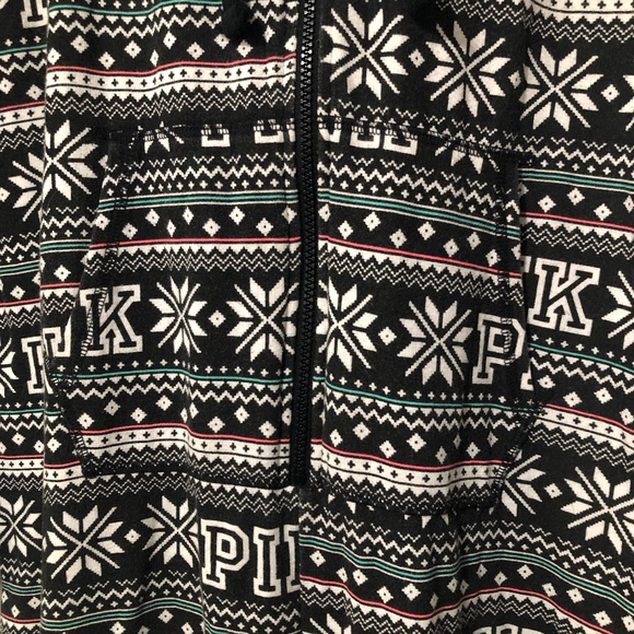 Pink by Victoria’s Secret Christmas Pajama Onesie White Black  Size Small Zip Up - Picture 2 of 5